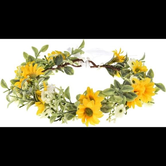 Floral Fall Sunflower Halo Wedding Crown Flower Girls Headband Birthday